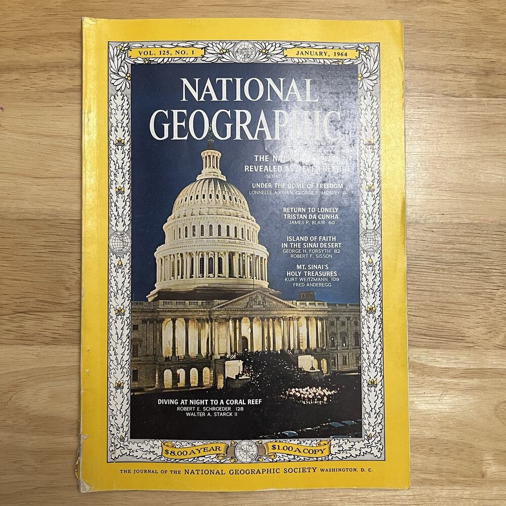Vintage National Geographic January 1964 US Capitol Mt Sinai Coral Reef No Map